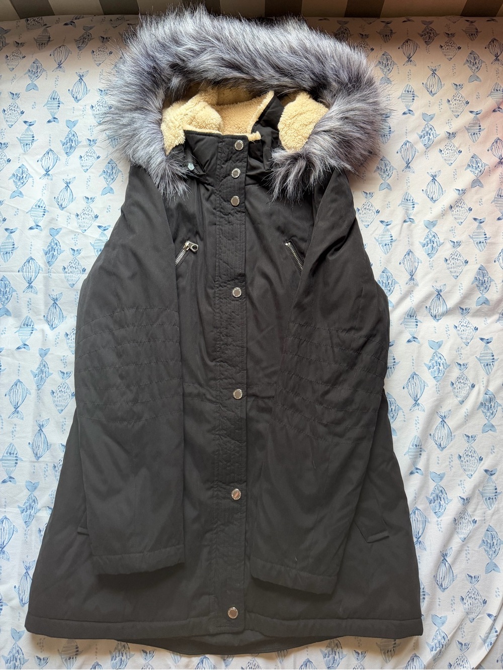 Black Trench Coat with Sherpa Lining